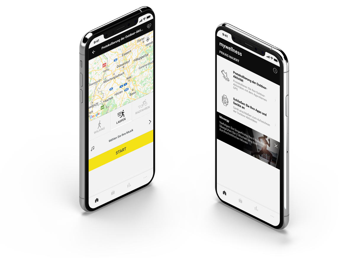 MyWellness App auf zwei iPhones